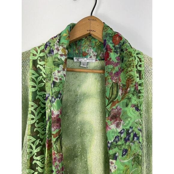 Alberto Makali Cardigan Women’s Small Green Tie Front Tie Dye Attached Scarf - Picture 2 of 7